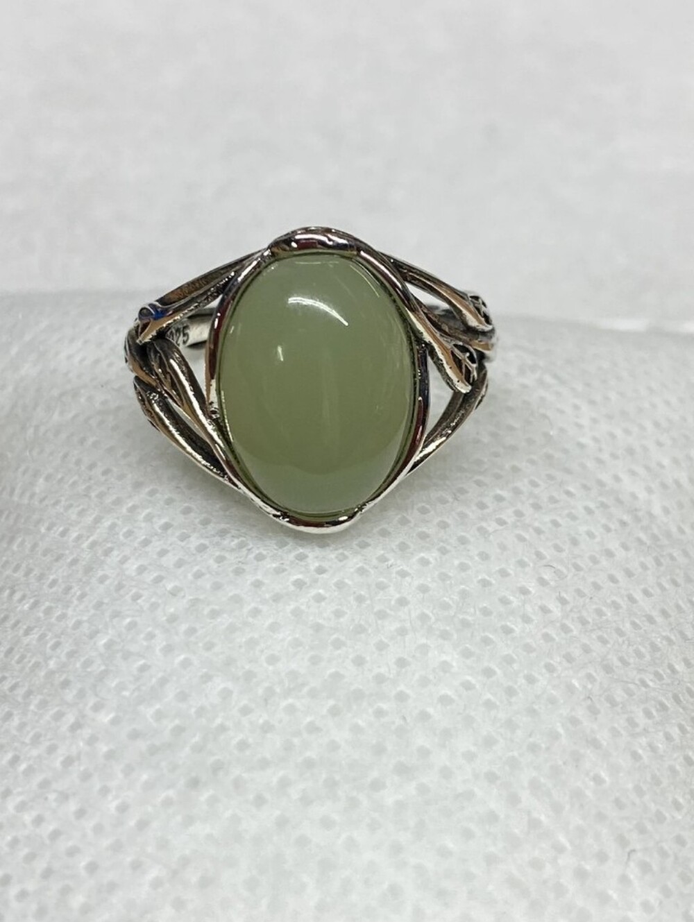 Sterling Silver Oval Pale Green Stone Statement Ring